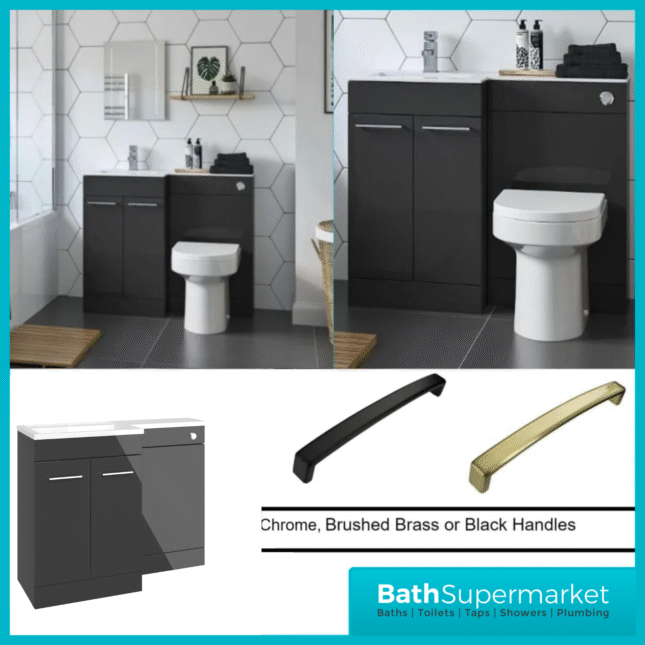 Aquavolere Venice Anthracite Gloss Left Handed Combination Basin Unit & Handles Pack 1000mm