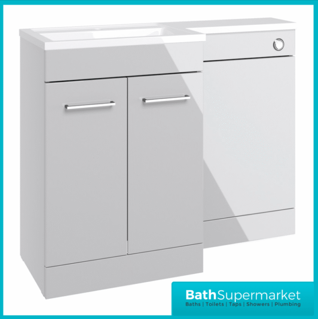 Aquavolere Venice Grey Gloss Left Handed Combination Basin Unit & Handles Pack 1000mm