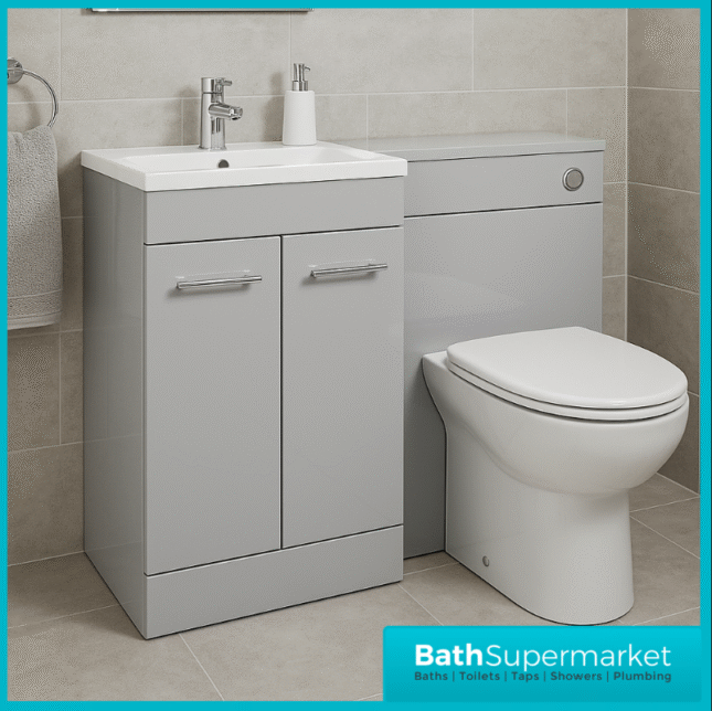 Aquavolere Venice Grey Gloss Left Handed Combination Basin Unit & Handles Pack 1000mm