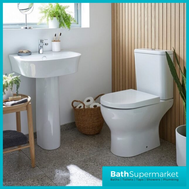 Kartell Eklipse Round Close Coupled Rimless Toilet WC With Full Pedestal Basin Set