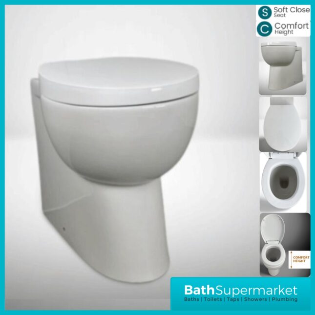 G4K Round Comfort Height Back To Wall Ceramic Toilet Pan & Soft Close Seat WC - Image 2