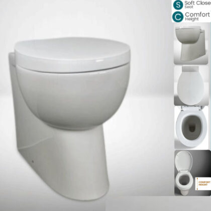 G4K Round Comfort Height Back To Wall Ceramic Toilet Pan & Soft Close Seat WC