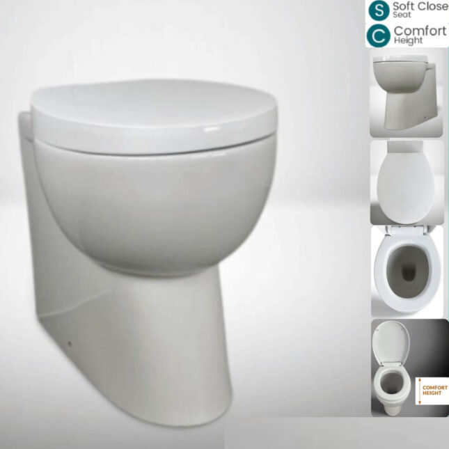 G4K Round Comfort Height Back To Wall Ceramic Toilet Pan & Soft Close Seat WC