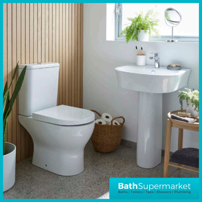 Kartell Eklipse Round Close Coupled Rimless Toilet WC With Full Pedestal Basin Set - Image 2