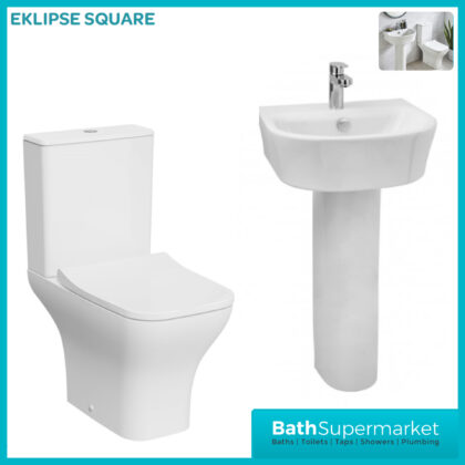 Kartell Eklipse Square Close Coupled Rimless Toilet WC With Full Pedestal Basin Set