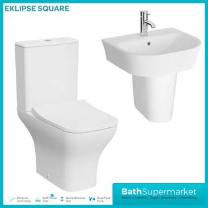 Kartell Eklipse Square Close Coupled Rimless Toilet WC With Semi Pedestal Basin Set
