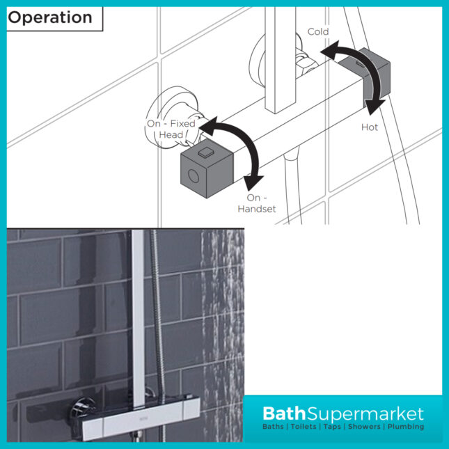 Bristan Craze Square Chrome Rigid Riser Bar Mixer Exposed Valve Shower - Image 5