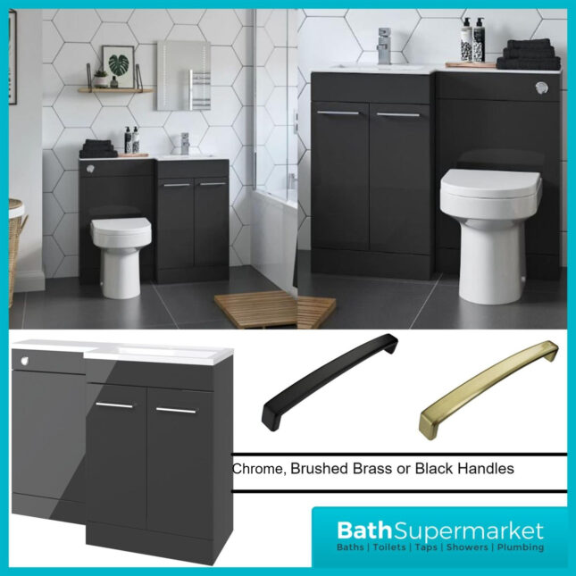 Aquavolere Venice Anthracite Gloss Left Handed Combination Basin Unit & Handles Pack 1100mm