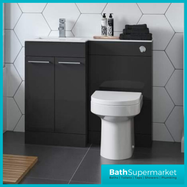 Aquavolere Venice Anthracite Gloss Left Handed Combination Basin Unit & Handles Pack 1100mm