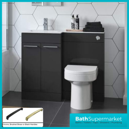 Aquavolere Venice Anthracite Gloss Left Handed Combination Basin Unit & Handles Pack 1100mm