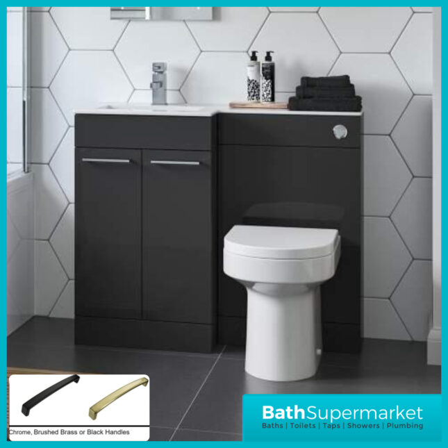 Aquavolere Venice Anthracite Gloss Left Handed Combination Basin Unit & Handles Pack 1100mm