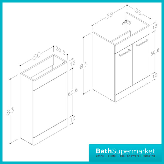 Aquavolere Venice Grey Gloss Right Handed Combination Basin Unit & Handles Pack 1100mm
