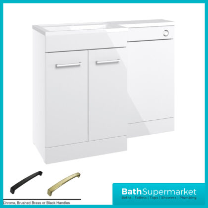 Aquavolere Venice White Gloss Left Handed Combination Basin Unit & Handles Pack 1100mm