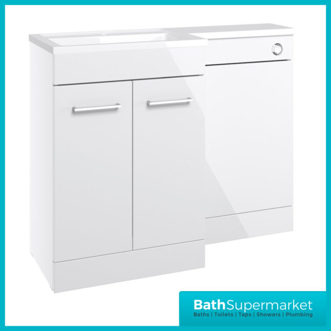 Aquavolere Venice White Gloss Left Handed Combination Basin Unit & Handles Pack 1100mm - Image 2