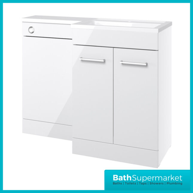 Aquavolere Venice White Gloss Right Handed Combination Basin Unit & Handles Pack 1100mm