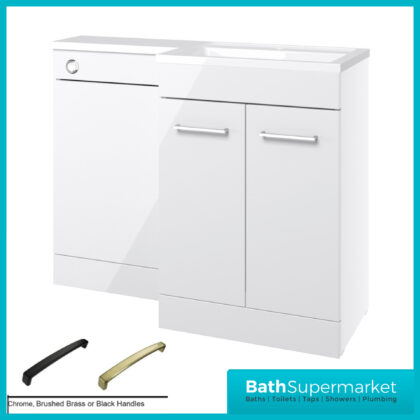 Aquavolere Venice White Gloss Right Handed Combination Basin Unit & Handles Pack 1100mm