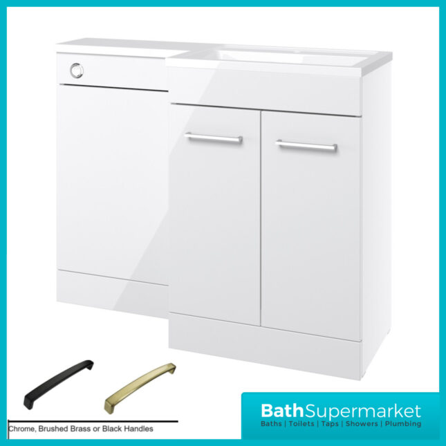 Aquavolere Venice White Gloss Right Handed Combination Basin Unit & Handles Pack 1100mm