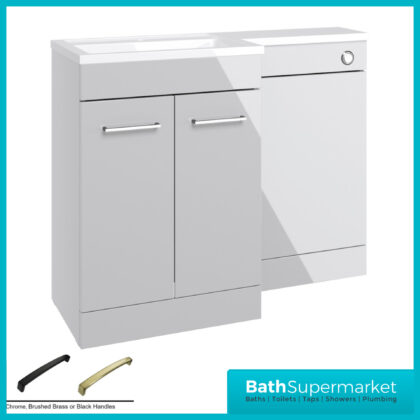Aquavolere Venice Grey Gloss Left Handed Combination Basin Unit & Handles Pack 1100mm
