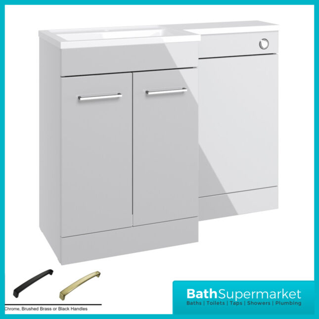 Aquavolere Venice Grey Gloss Left Handed Combination Basin Unit & Handles Pack 1100mm