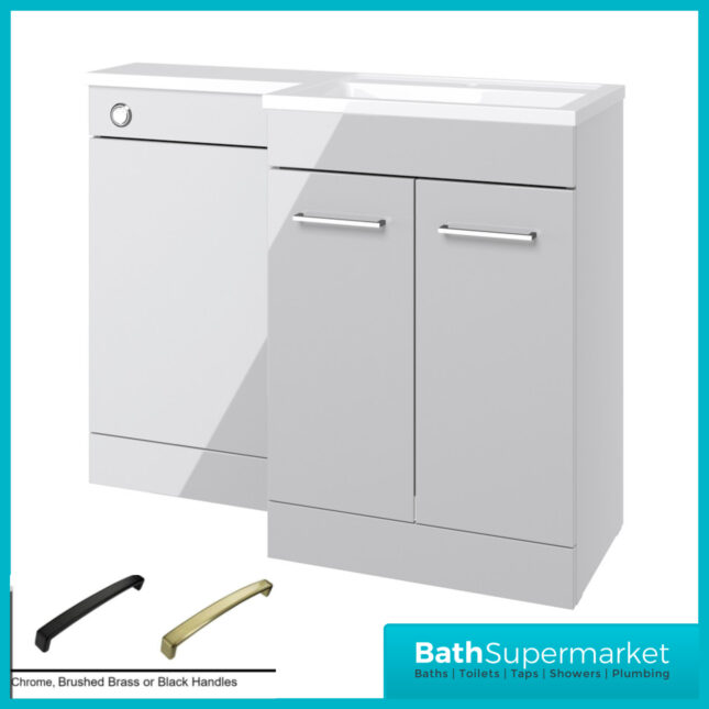 Aquavolere Venice Grey Gloss Right Handed Combination Basin Unit & Handles Pack 1100mm