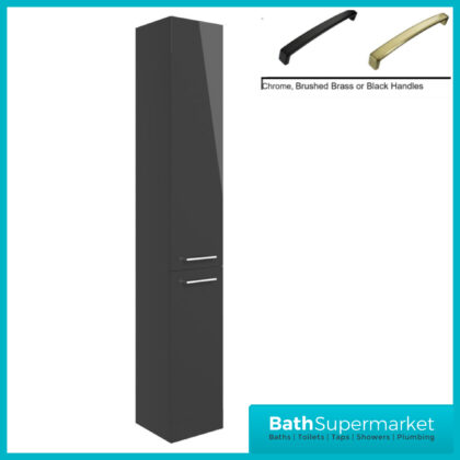 Aquavolere Venice Anthracite Gloss Floor Standing 2 Door Tall Storage Unit 350mm