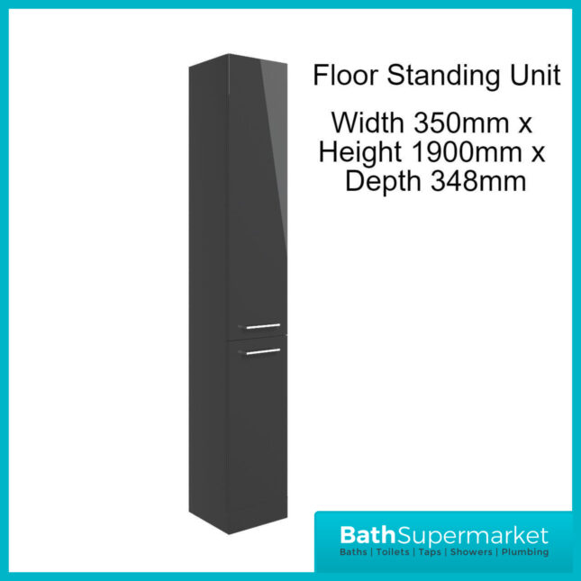 Aquavolere Venice Anthracite Gloss Floor Standing 2 Door Tall Storage Unit 350mm - Image 3