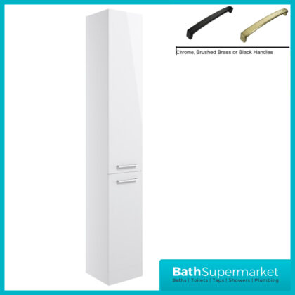 Aquavolere Venice White Gloss Floor Standing 2 Door Tall Storage Unit 350mm