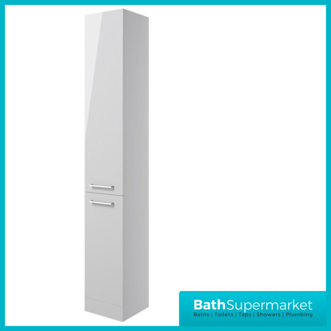 Aquavolere Venice Grey Gloss Floor Standing 2 Door Tall Storage Unit 350mm