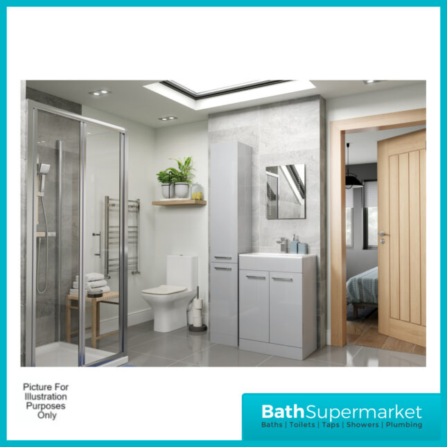 Aquavolere Venice White Gloss Floor Standing 2 Door Tall Storage Unit 350mm