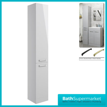 Aquavolere Venice Grey Gloss Floor Standing 2 Door Tall Storage Unit 350mm
