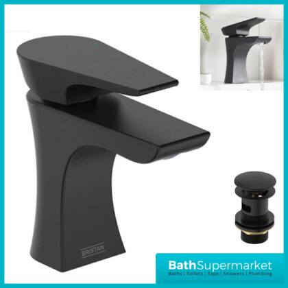 Bristan Hourglass Mono Matt Black Basin Mixer Tap With Clicker Waste