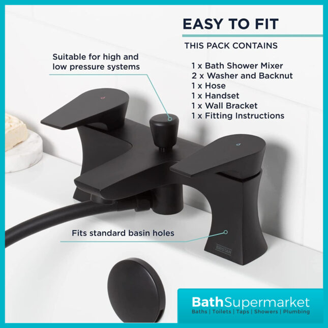 Bristan Hourglass Mono Matt Black Bath Shower Mixer Tap