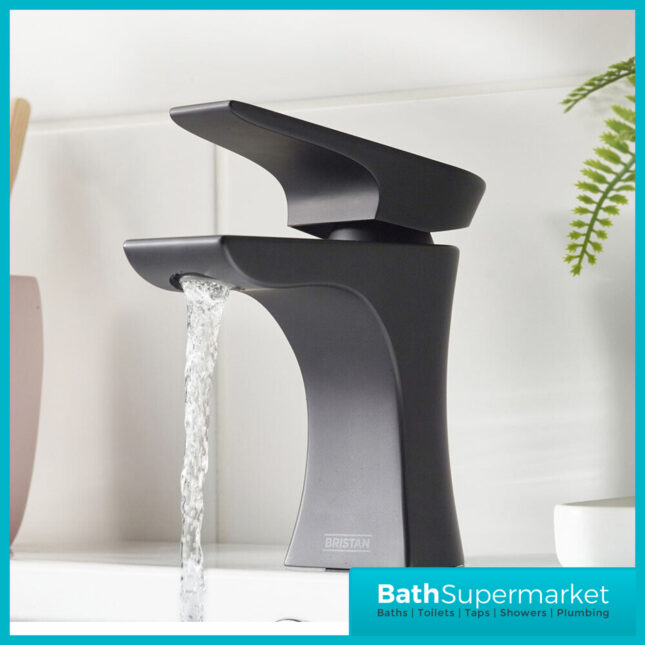 Bristan Hourglass Mono Matt Black Basin Mixer Tap With Clicker Waste