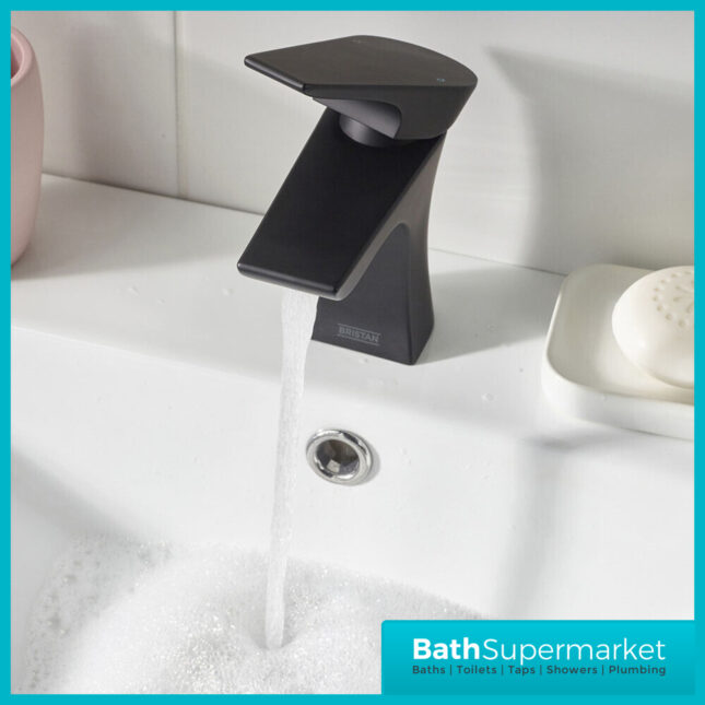 Bristan Hourglass Mono Matt Black Basin Mixer Tap With Clicker Waste