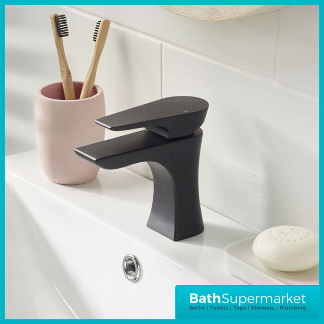 Bristan Hourglass Mono Matt Black Basin Mixer Tap With Clicker Waste
