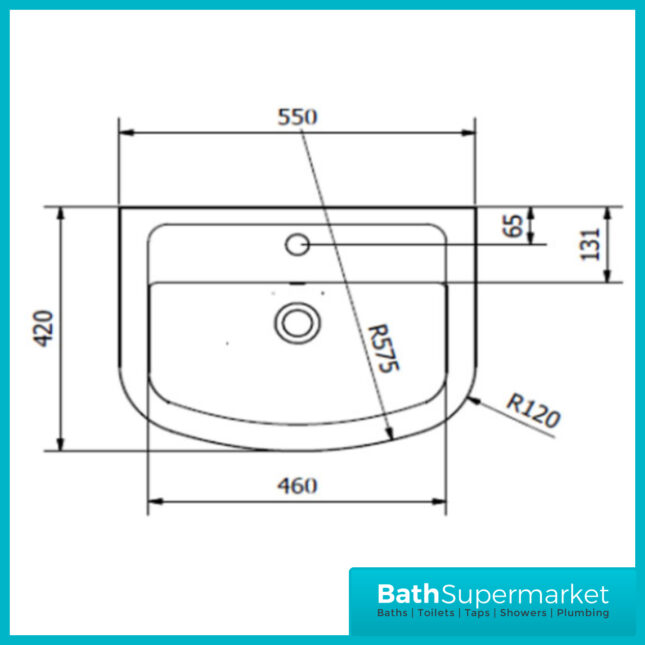 Studio Basin With Semi Pedestal 550mm Wide - 1 Tap Hole - Image 3
