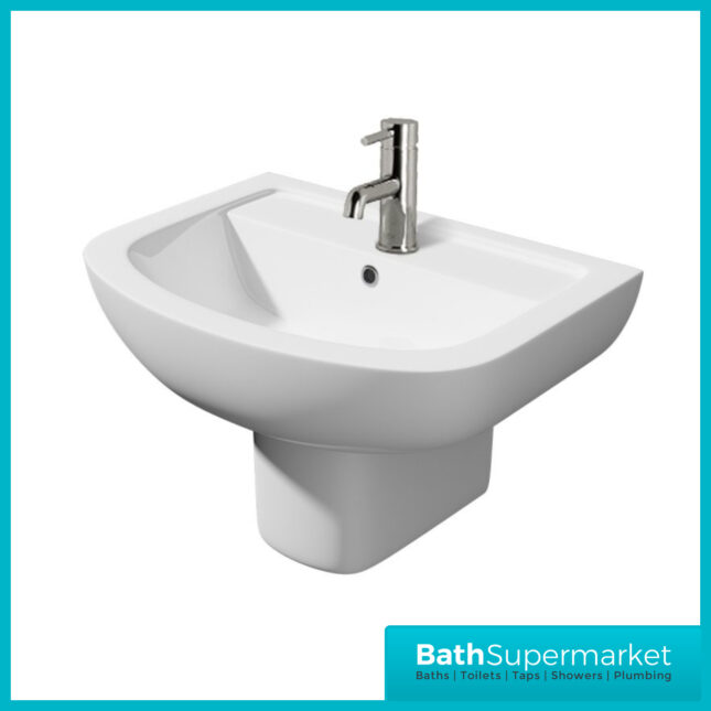 Studio Basin With Semi Pedestal 550mm Wide - 1 Tap Hole - Image 4