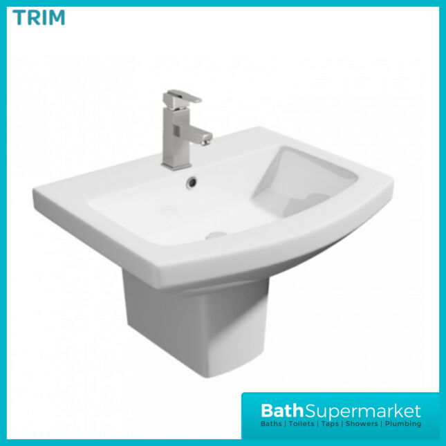 Trim Basin With Semi Pedestal 550mm Wide – 1 Tap Hole
