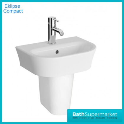 Eklipse Gloss White Compact Basin 450mm With Semi Pedestal - 1 Tap Hole