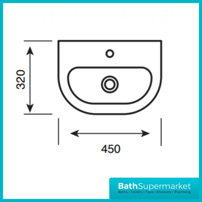 Eklipse Gloss White Compact Basin 450mm With Semi Pedestal - 1 Tap Hole - Image 2