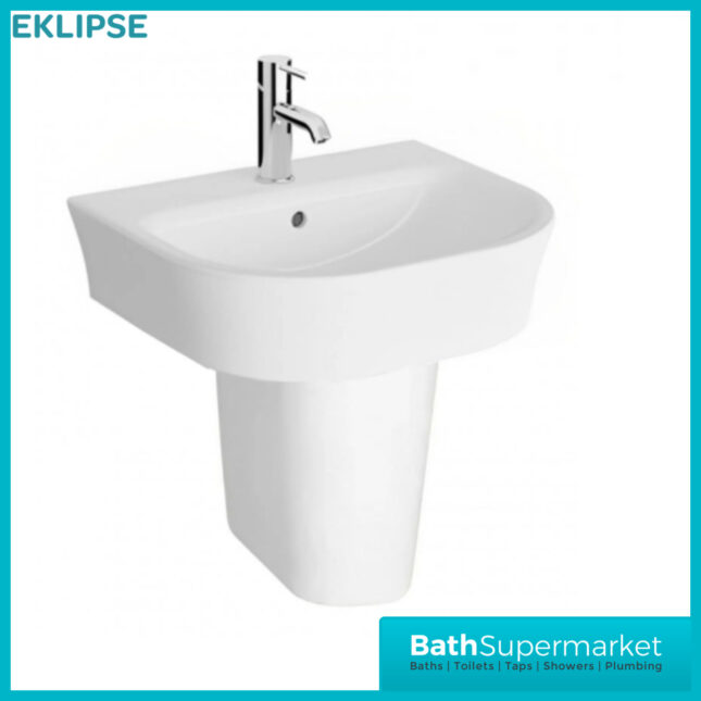 Eklipse Round Gloss White Semi Pedestal Basin 550mm 1 Tap Hole