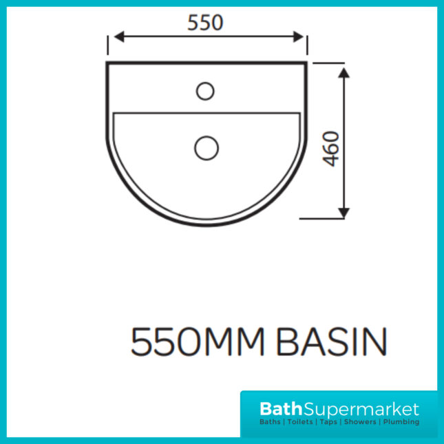 Kameo Slim Basin With Semi Pedestal 550mm - 1 Tap Hole