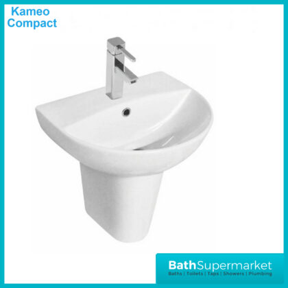 Kameo Gloss White Compact Basin 450mm With Semi Pedestal – 1 Tap Hole