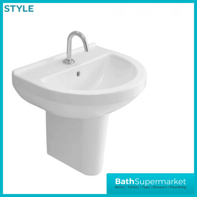 Style Basin With Semi Pedestal 550mm Wide – 1 Tap Hole