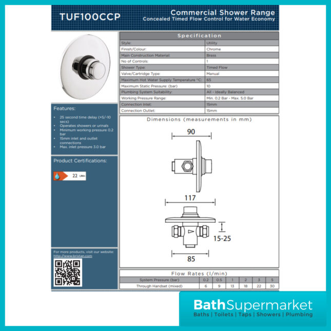Bristan Concealed Timed Flow Control Valve For Water Economy Mixer Showers - Image 5
