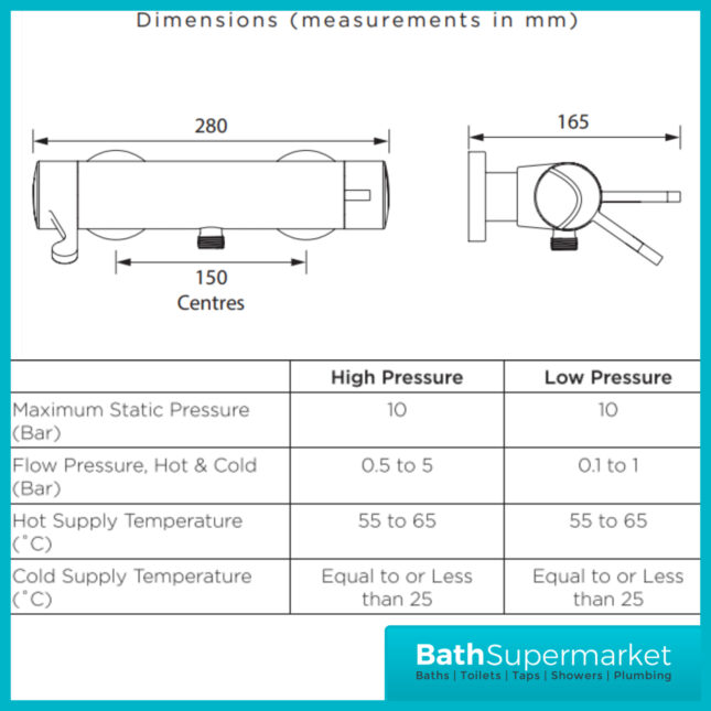 Bristan Opac Chrome Cool Touch Thermostatic Lever Handle Exposed Bar Shower Valve - Image 5
