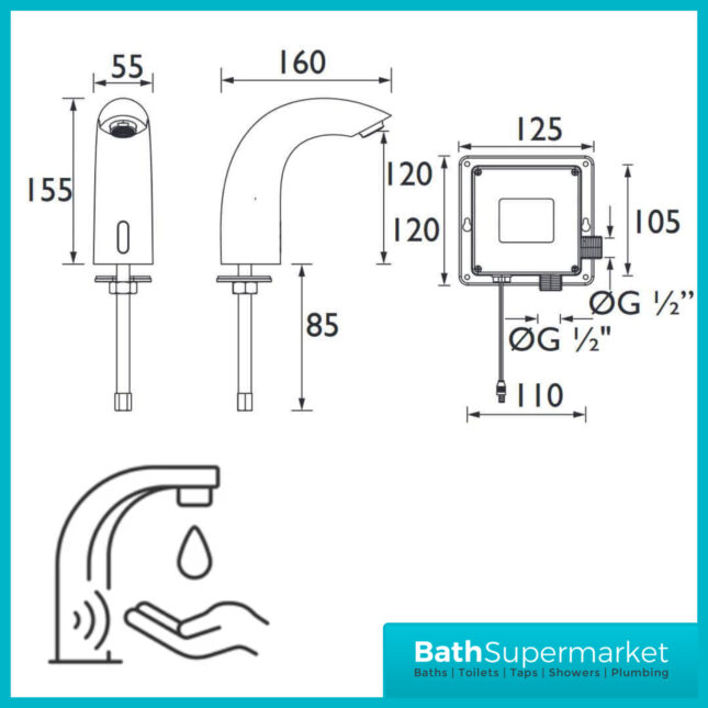 Bristan Chrome Infrared Sensor Automatic Touch-Free Basin Swan Spout Tap