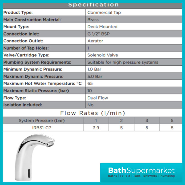 Bristan Chrome Commercial Infrared Sensor Automatic Touch-Free Basin Swan Spout Tap - Image 9