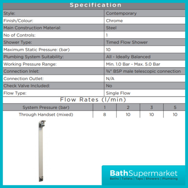 Bristan Push Button Timed Flow Shower Panel With Adjustable Head - Image 7