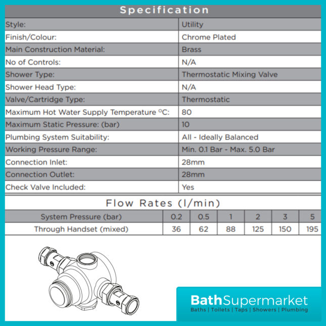 Bristan Chrome Commercial Thermostatic Mixing Valve 28mm - Image 3